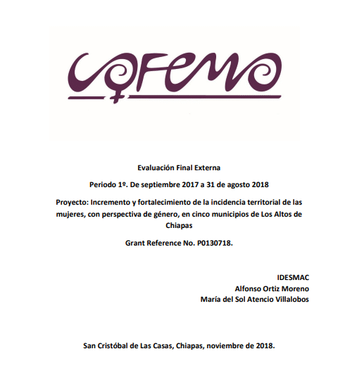 Evaluación final proyecto Fortalecimiento y consolidación de mecanismos territoriales de las mujeres para la sustentabilidad con perspectiva de género